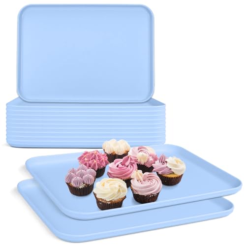 Plastic Serving Trays, 12 Pack Cafeteria Trays Plastic Fast Food Tray for DIY Projects, Painting, Beads, Organizing Supply, 9.4 X 6.7 X 0.6 Inches (Light Blue) - color: Light Blue