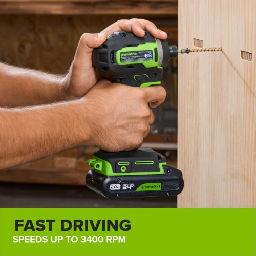 Greenworks 24V Cordless Brushless 400 in-lbs Drill/Driver+1950 in-lbs Impact Driver Combo,High Torque, Lightweight, (2) 2.0Ah USB-C Batteries(12,000mAh Power Bank) and 65W USB-C Fast Charger(3-Port) - size: 2PCS Combo Kits