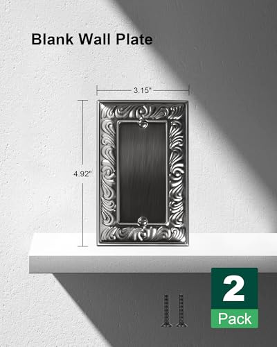 2-Pack Paisley Pattern Blank Outlet Cover Wall Plate,Metal Switch Plates | Decorative Outlet Covers, 1 Gang Wall Plate for Unused Outlets/Switches, Corrosion Resistant, Antique Silver - color: Antique Silver, size: 1 Blank 2PK