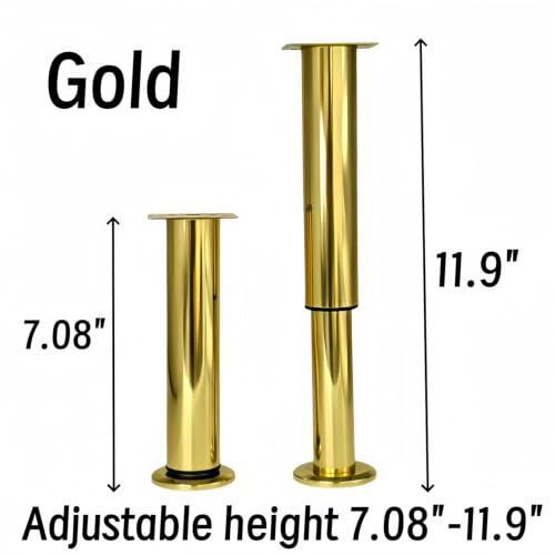 6Pcs Adjustable Gold Metal Furniture Legs 7.08-11.9 Inch Cabinet Desk Sofa - color: Gold, size: 7.08"-11.9"-Set of 6