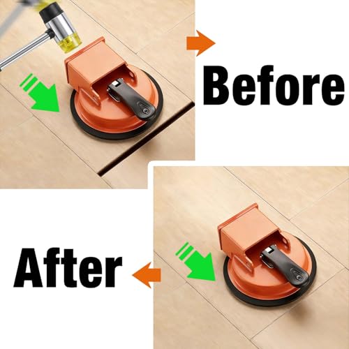 Wood Floor Gap Fixer Tool Kit, Heavy Duty Suction Cup Floor Tightener with 5 Reusable Sticky Pads & Rubber Mallet, Floor Seam Puller for Hardwood Laminate/Vinyl Installation & Repair