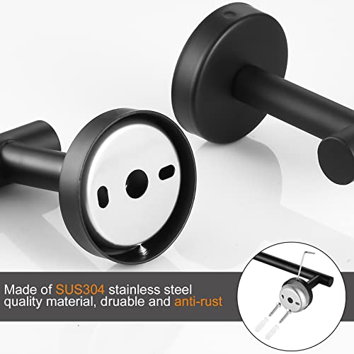 Bathroom Hardware Set Black 10 Pieces, Towel Bar Set Matte Black Stainless Steel Towel Rack Set Includes 2PCS 16'' Towel bar, 4PCS Towel Hooks, 2PCS Toilet Paper Holder and 2PCS Towel Ring - color: Black-10pcs-16inch