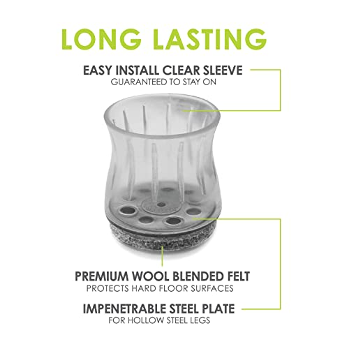 Slipstick GorillaFelt Chair Leg Floor Protectors for Hardwood Floors, Clear Sleeve Felt Pads for Furniture That Stay On, Fits Round & Square Legs, Includes 8 Premium Transparent Chair Socks, CB186 - size: 1-1/8 Inch - 1-3/8 Inch Sleeve 8 Pack