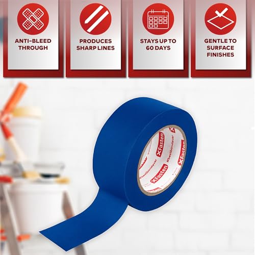 XFasten Blue Painter's Tape, 2 Inch x 60 Yards (24-Pack) Blue Painters Masking Tape Bulk - Sharp Edge Line Technology, Produces Sharp Lines | Residue-Free and Artisan Grade Wall Trim Tape - size: 2 Inches x 60 Yards (24-Pack)
