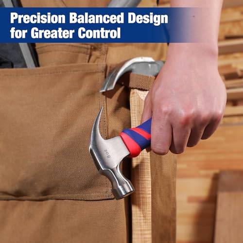 WORKPRO 8 oz Claw Hammer, Small Hammer with Fiberglass Handle - color: Blue and Red, size: 8 oz