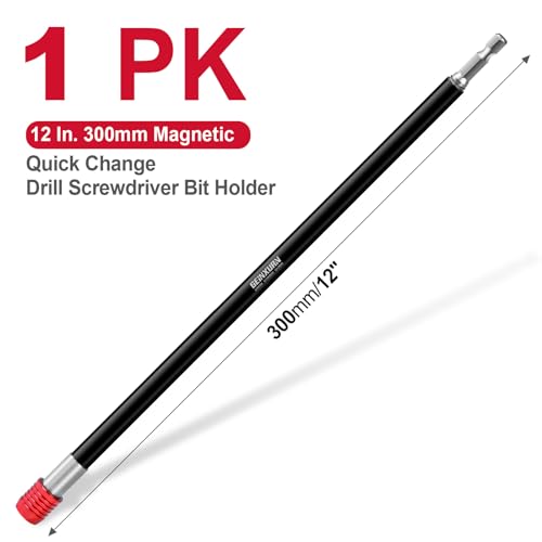 Geinxurn 12” Impact Screwdriver Bit Holders Extra Long, Magnetic Extension Quick-Change Socket Drill Bit Holder Cr-V Steel Hex Shank Quick Release Drill Bit Guide - size: 12"-1PCS