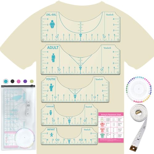 Vowlove T-Shirt Alignment Ruler for Vinyl Placement and Heat Press Designs - color: 01 Cyan