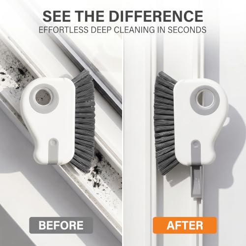 2 PCS Window Track Cleaner, 2 in 1 Groove Cleaning Brush with Hidden Scraper, Hard Bristle Crevice Cleaning Tool, Sliding Door Track Cleaner for Window Sill, Narrow Gaps, Kitchen, Bathroom