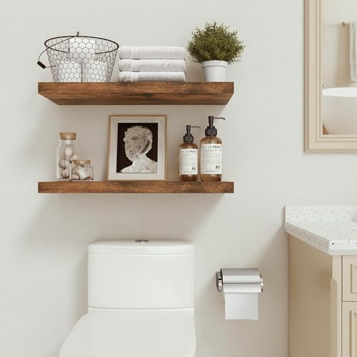 Vivelove Deep Floating Shelves for Wall 24 inches Set of 2, Rustic Brown - color: Rustic Brown, size: 24”wx9.1”dx1.6”h