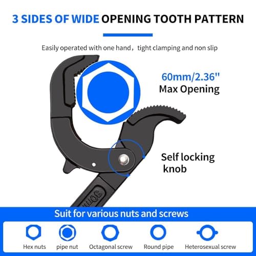 2Pcs Self Adjusting Wrenches Sets - 10.5 & 14" Self Locking Pliers,Multi-Function,3 Sides Teeth,Non-Slip Handle,Suit for Pipe Vise Micro 5 Wrench