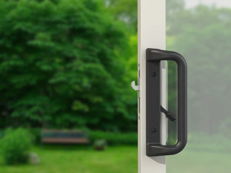 House Guard Sliding Patio Door Handle Set, Mortise Lock, 3-15/16", Black - color: Black