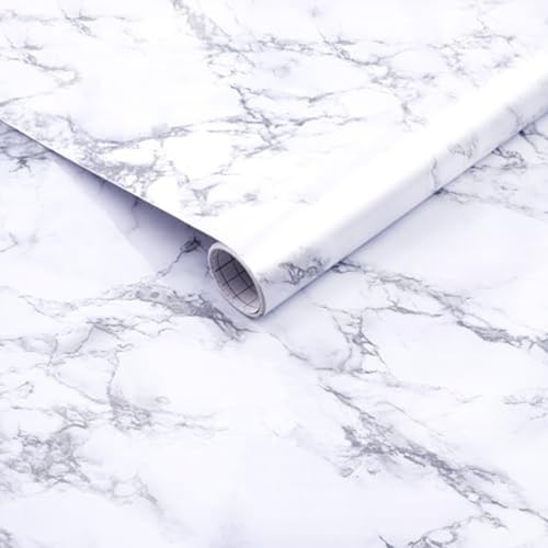 Arthome White Marble Contact Paper - Peel and Stick Wallpaper - Self-Adhesive & Removable Wall Paper for Furniture Desk, Kitchen Countertop, Cabinet, Shelf Liner, Wallcovering, (35.4"x120") - color: White Marble, size: 35.4" x 120"