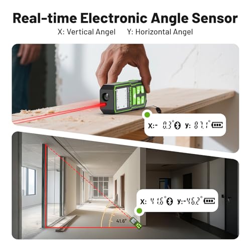Huepar 330Ft Laser Measuring Tool with APP, 5 Years Warranty, Rechargeable Bluetooth Distance Meter, 1/16in Accuracy, Angle Sensor, Multiple Modes, IP54, Home&Construction, Fathers Days Dad Gifts - size: 330Ft-Standard