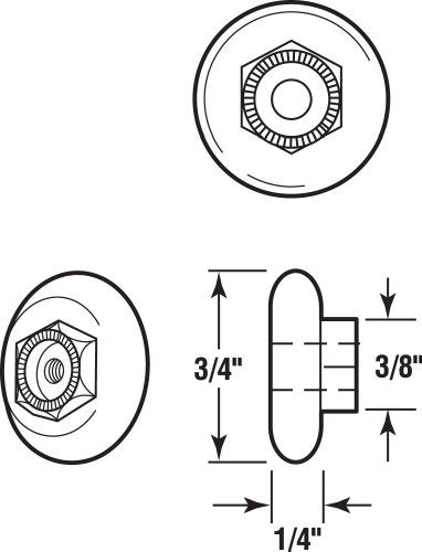 Prime-Line M 6151 Nylon Roller for Sliding Shower Doors, 3/4 In., 4 Pack - size: Pack of 4