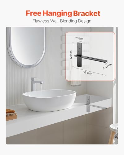 VEVOR T Shelf Brackets, 200 lbs Capacity, 2 Pcs, 16 inch Solid Steel Heavy Duty with Screws for Floating Shelves, Countertop Support Hardware - size: 16x2.89x12 in