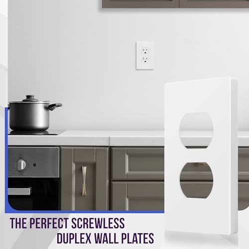 ENERLITES Screwless Duplex Wall Plate Covers, Child Safe Receptacle Outlet Covers, Size 1-Gang 4.68"x 2.93",Unbreakable Polycarbonate Thermoplastic,SI8821-W-10PCS,Glossy, White, 10 Pack - color: White, size: Screwless