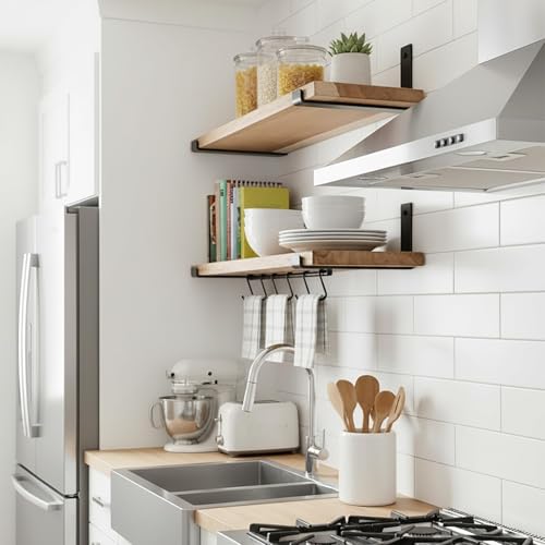 LEOPO Shelf Brackets 12 inch, 1/5 inch Thick 6-Pack Floating Shelf Bracket - color: black-6 pack, size: 11.25“