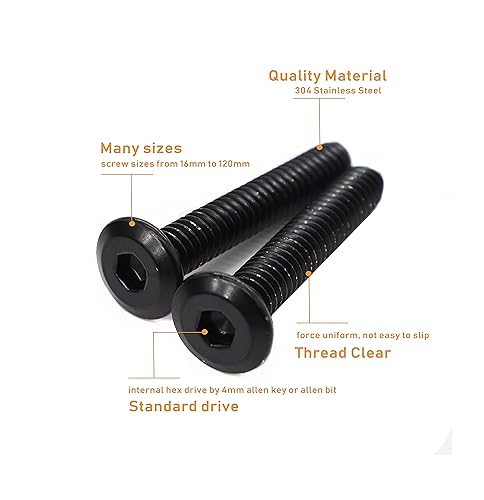 10pcs M6 x 55mm Black Rivet Countersunk Socket Cap Allen Bolts Rivet Screws Furniture Connecting 304 Stainless Steel Black Zinc