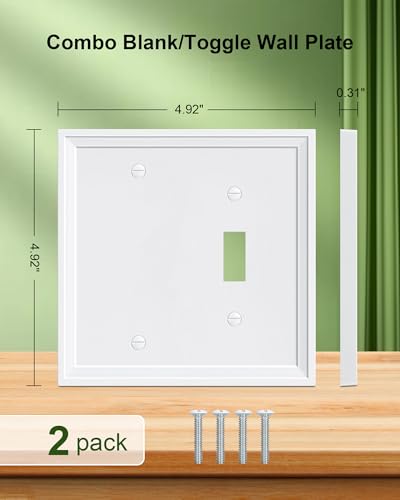 2-Pack Natural Bamboo Fiber Combo Blank/Toggle Light Switch Cover Plate - color: Pure White, size: 1 Blank/1 Toggle 2PK