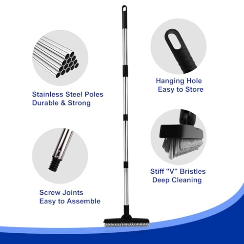 BITOPE Grout Brush Cleaner with Adjustable Long Handle Swivel V-Shaped Stiff Bristles Scrubber for Cleaning Tile Crevice Line Corner Bathroom Shower Baseboards Hard to Reach Areas-56 inch