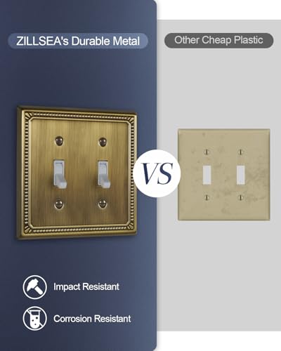 Switch Plates Outlet Covers, 2-Pack Antique Brass Metal Wall Plates - color: Antique Brass, size: 2 Toggle 2PK
