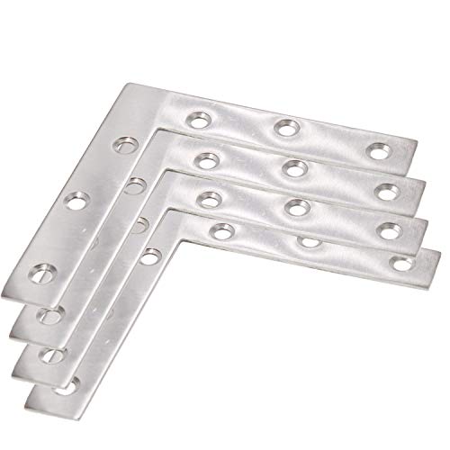 4 Pack Stainless Steel L Shape Flat Corner Bracket Plate - Repair Mending for Wood, Metal Fixing, Joining Support Brace for Shelves, Furniture and Cabinet (120x120mm) - size: 120 x 120 mm