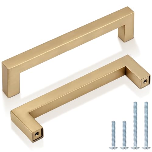 Probrico 10 Pack 5 Inch (128mm) Hole Center Champagne Bronze Cabinet Pulls Square Kitchen Cabinet Handles Dresser Drawer Pulls Stainless Steel Cupboard Dresser Handles - color: Champagne Bronze, size: hole center 5"