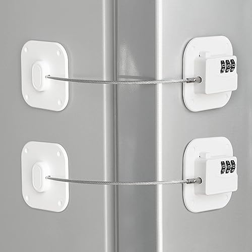 Refrigerator Lock, Heavy Duty Fridge Lock, Combination Lock for Refrigerator Cabinets, Drawers, Safety, Easy Install No Keys Needed (White-2Pack) - color: White-2Pack