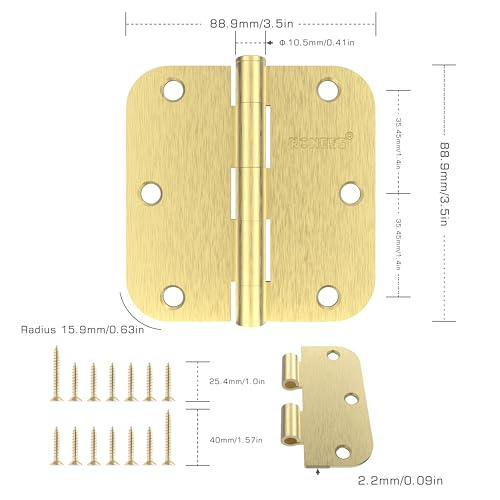 30 Pack Brushed Gold Door Hinges 3.5 Inch, 5/8" Radius Rounded, Standard Residential for Doors,Sturdy Hinges - size: 30 Pack
