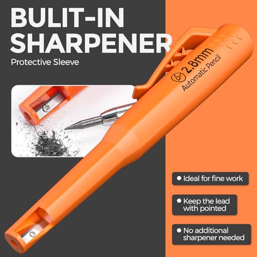 Nicpro Carpenter Pencil with Sharpener & Sleeve, Construction Pencil-Orange - color: Orange