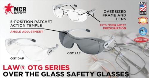 MCR Safety Glasses OG110AF Law Over The Glass Safety Dialectric Glasses, Polycarbonate Clear Lens with UV Protection, Scratch Resistant and Anti-Fog Coating , 1 Pair - color: Clear