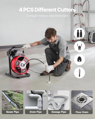 VEVOR Drain Cleaner Machine 50 FT x 1/2 Inch Manual Feed Sewer Snake Auger - style: 50 FT x 1/2'' Upgraded Version