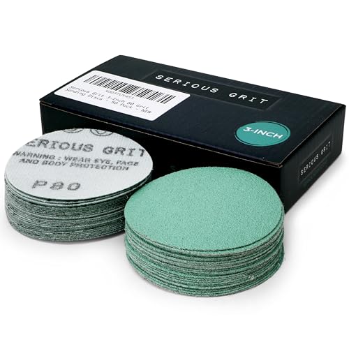 Serious Grit - 3-Inch P80 Grit Hook & Loop Sanding Discs - 50 Pack | For Woodturning, Drill Sanders, & More - No-Hole Heavy-Duty Hook & Loop Wet/Dry Film Sandpaper for Wood, Auto Body & Metal - style: 80 Grit