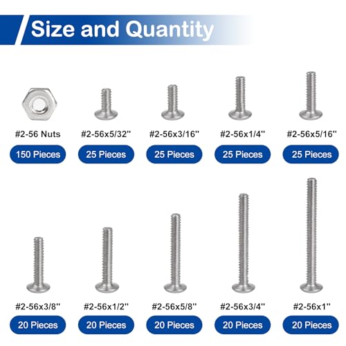 #2-56 Phillips Pan Head Machine Screws Nuts Assortment Kit, 5/32"-1" Length - size: #2-56