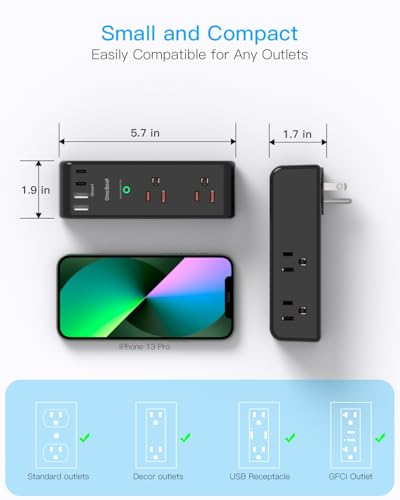 Surge Protector Outlet Extender, Multi Plug Wall Outlet,Rotating Plug,Black - color: Black, size: 2C2A, 1 Pack