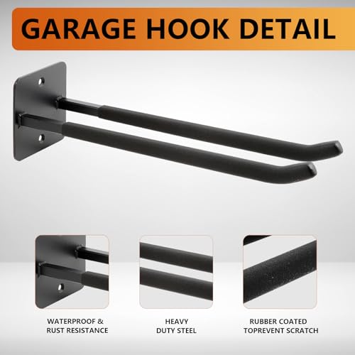 Sinoer 2 Pack Steel Wall Mount Double Garage Storage Hooks - style: 2pc Upgraded Square tube hooks -14"