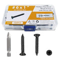 100PCS #6 x 1 Black Wood Screws, Flat Head Stainless Steel Sheet Metal Screws, Fast Self Tapping Screws for Deck Drywall Concrete Screws with Screwdriver Bit - style: Black #6X1" Flat Head 100PCS