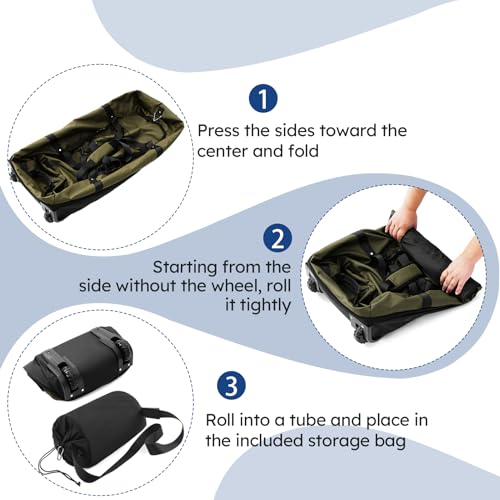 110L Expandable to 140L 32” Foldable Oxford Soft-Sided Rolling Duffle Bag with 2 Heavy-Duty Wheels,2 Large Compartments,Adjustable Shoulder Strap and Attached Organizer Pouch,Green - color: Army Green