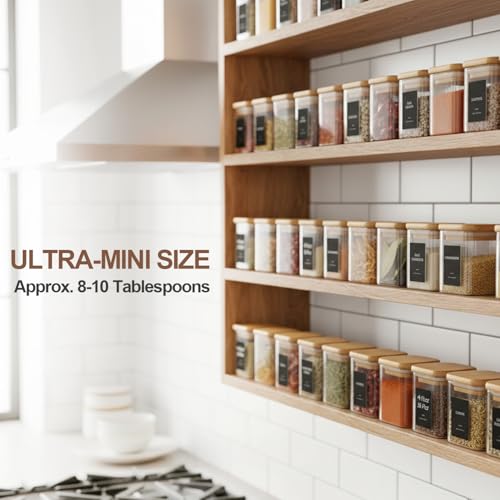 ComSaf Spice Jars 4oz 16 Pack, Seasoning Containers with labels 54 Labels | Small Glass Jars, Bamboo Lid with Silicone Seal, Kitchen Spice Drawer Organizer, Loose Tea,Herbs,Powders,Salt,Chili, BPA Free - size: 4oz*16