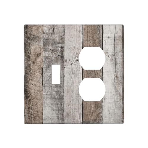 Natural Wood Grey Wood Vintage Faux Wood Wallplates 1 Toggle 1 Duplex Switch Plate Electrical GFCI Faceplate Decorative Light Switch Covers for Farmhouse Home Decor - color: Natural Wood Grey Wood Vintage Faux Wood, size: 1 Toggle 1 Duplex / 4.6 X 4.5 IN