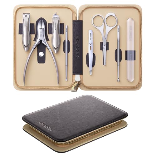 MR.GREEN 8-in-1 Manicure & Pedicure Set – Professional German Stainless Steel Nail Clippers Grooming Kit with Splash-Proof Nail Clipper & Leather Travel Case (Chestnut Brown) - color: Chestnut Brown