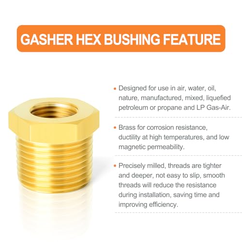 GASHER 20PCS Brass Hex Bushing Fitting Kit - 1/4" - 1/8", 3/8" - 1/4", 1/2" - 3/8", 3/4" - 1/2" - style: Hex Bushing Kit（20Pcs）