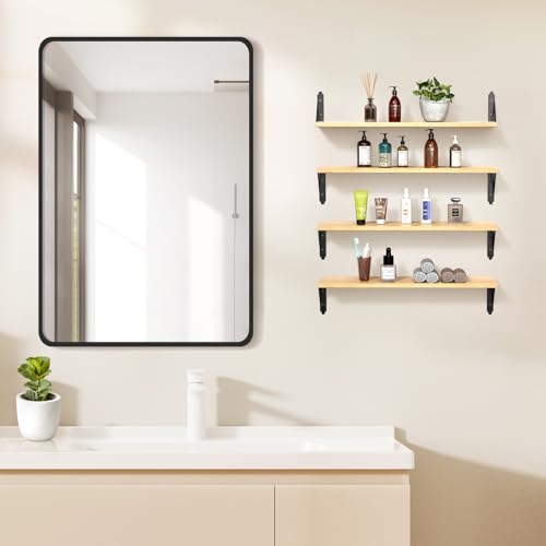 ROMGUAR CRAFT Wood Wall Floating Shelves Set of 4, 23.6" x 6" - Natural - color: Natural, size: 23.6" x 6"
