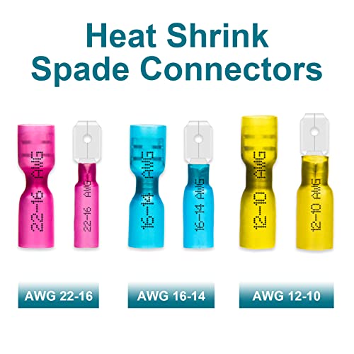 100 PCS Spade Connectors, Heat Shrink Spade Terminal 12-10 AWG - size: 12-10AWG, style: Spade Female