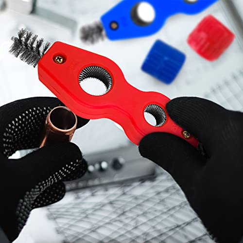 6 Pieces Copper Pipe Cleaner and Reamer Value Set - 2 Pcs Copper Pipe Cleaner, 2 Pcs Reamer and 2 Pcs Sanding Sponge, 4 in 1 Pipe Deburring Brush Tools for Plumbing PVC PPR Brass Aluminum Pipes