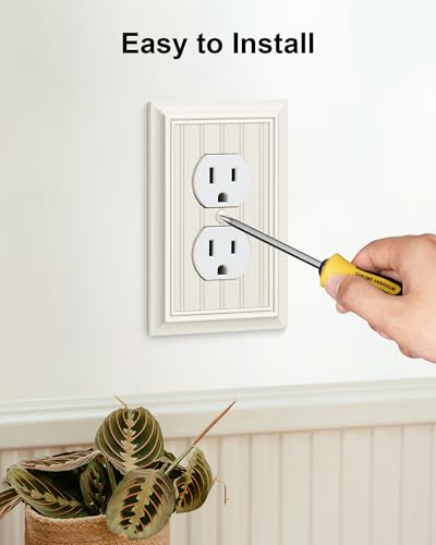 2-Pack Classic Beadboard Natural Bamboo Fiber Duplex Outlet Cover Plate, - color: Light Almond, size: 1 Duplex 2PK
