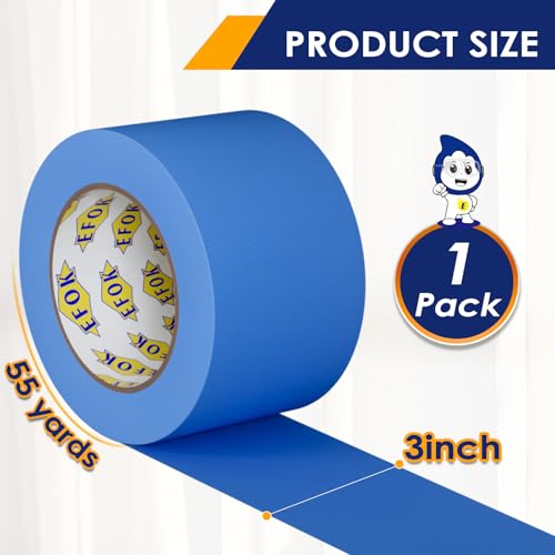 EFOK 1 Pack Blue Painters Tape 3 Inch x 55 Yds Paint Masking Tape for Walls