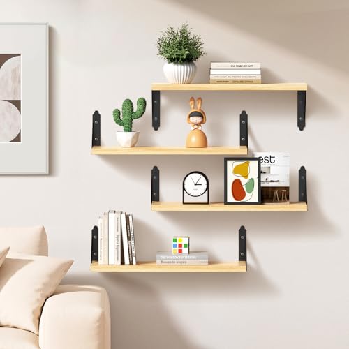 ROMGUAR CRAFT Wood Wall Floating Shelves Set of 4, 17" x 6" - Natural - color: Natural, size: 17" x 6"