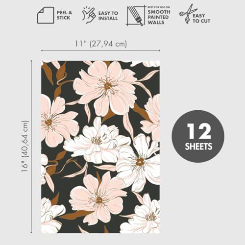 Main Street Peel and Stick Wallpaper Sheets, Peony Party, 12-Pack - style: Peony Party