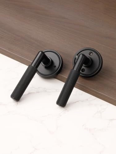 Knurled Door Lever Black Privacy Door Handle, 1 Pack - color: Black